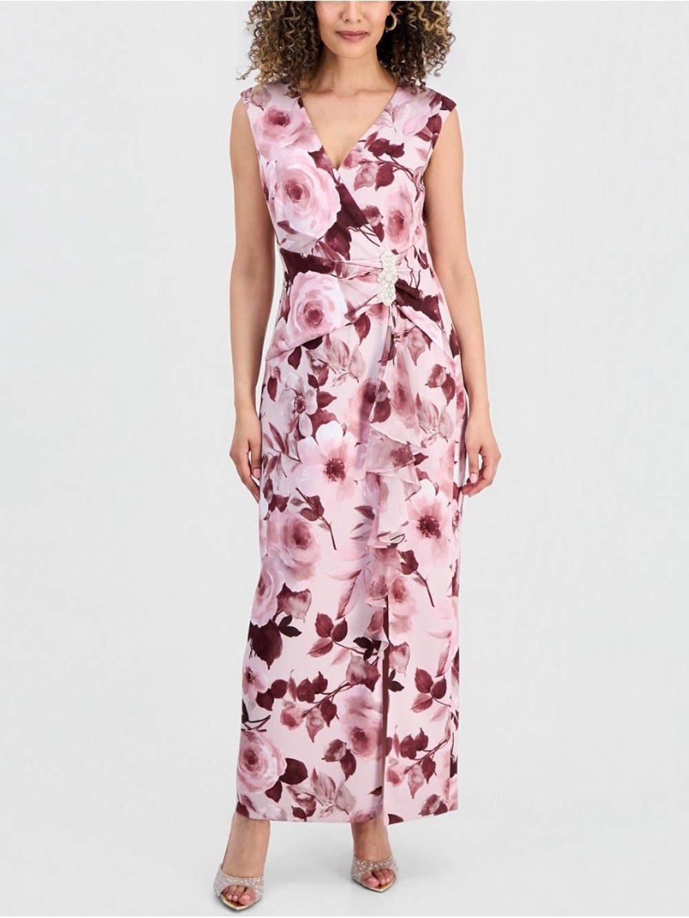Connected Apparel  Floral V-Neck Maxi Dress with Side Detail Size 10